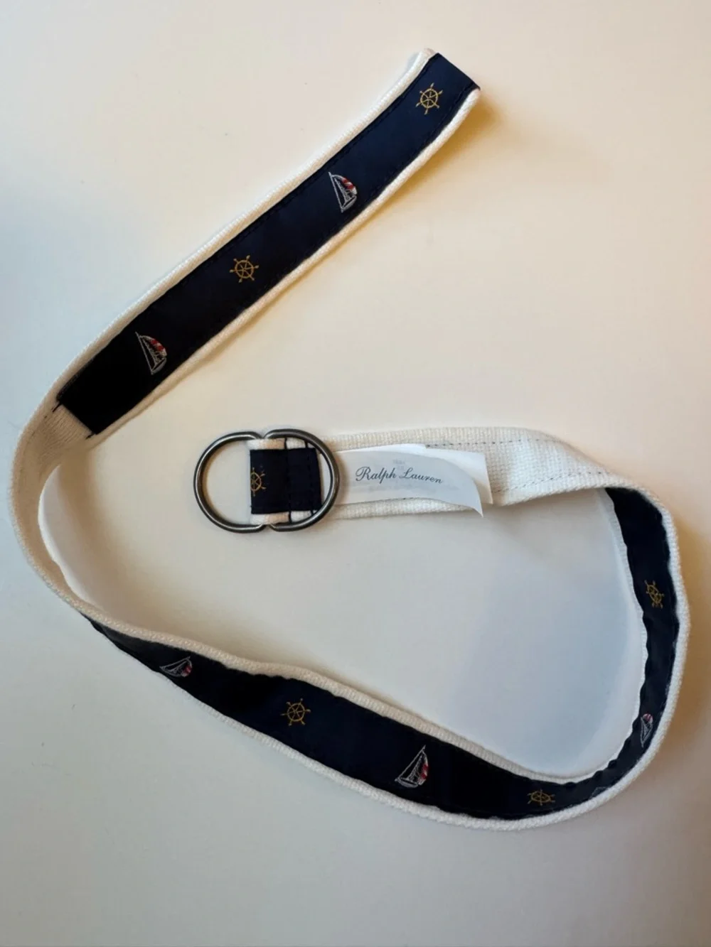 Ralph Lauren White Fabric Care Label with Navy Text